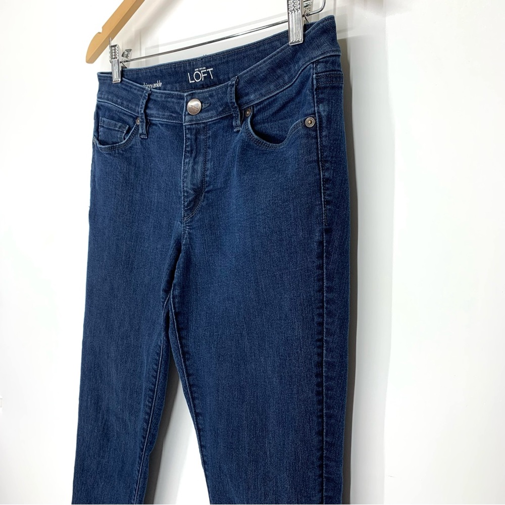 Ann Taylor LOFT Dark Wash Curvy Skinny Ankle Jeans With Side Zipper Detail - Picture 5 of 16